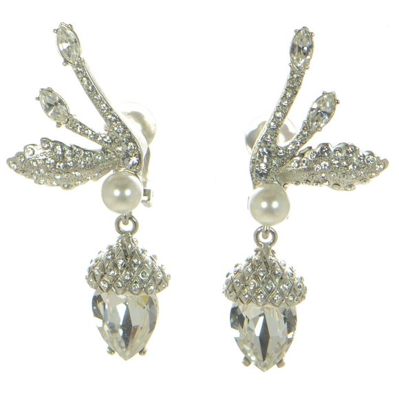 Oscar de la Renta Crystal Pave & Pearl Acorn Earrings